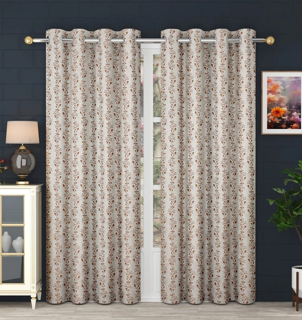 Panipat Textile Hub Polyester Eyelet Brown jacquard curtains Pack of 2 - Long Door (4x9 Feet)