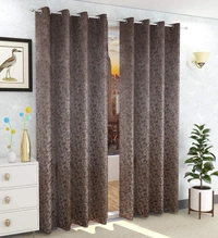 Panipat Textile Hub Polyester Eyelet Gray Designer Print Velvet Blackout curtains Pack of 2 - Door (4x7 Feet), Grey