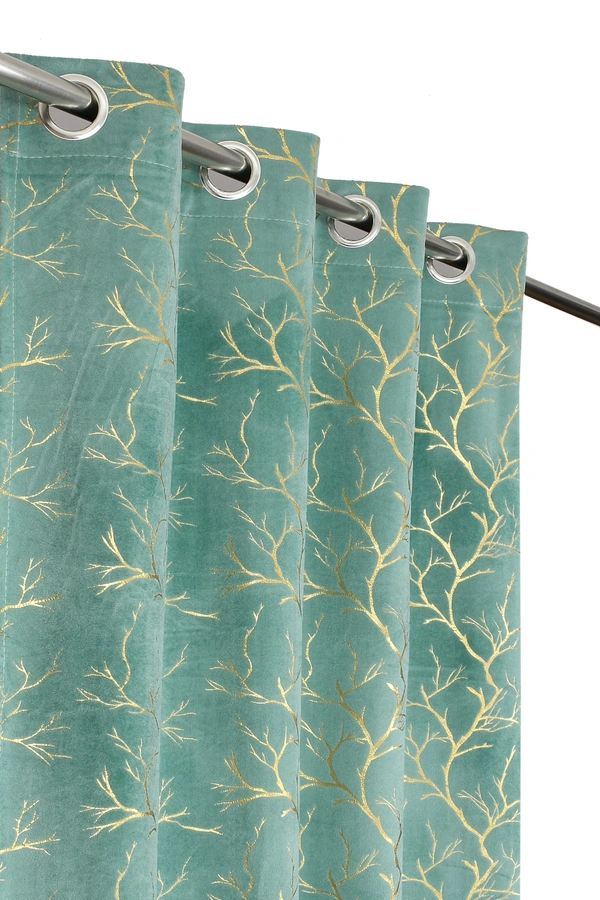 Sky velvet Premium Shining Foil Chinaar Print Blackout Curtains Pack of 2  - Window (4 x 5 Feet), Sky