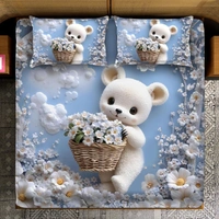 White 7D Basket Teddy Digital Glace Cotton  King Size Flat Double Bedsheet (Size Bedsheet 90x100 inch with 2 Pillow cover)
