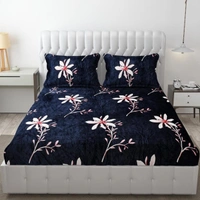 Blue Warm Double Bed Woollen & Velvet Fitted Bedsheet