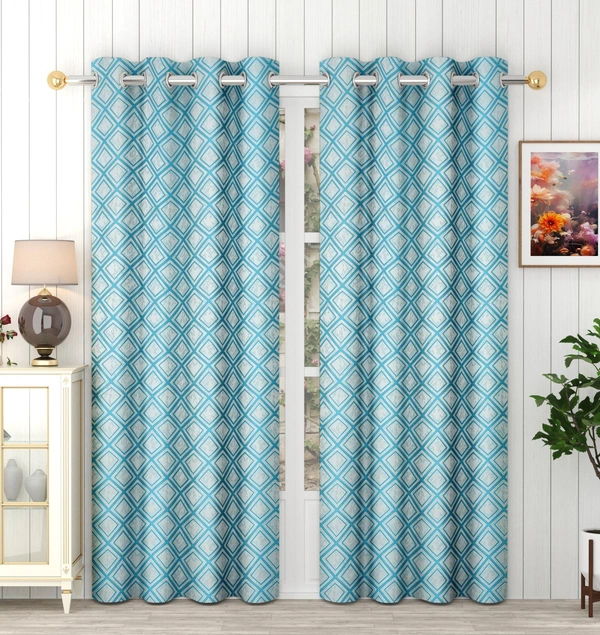 Panipat Textile Hub Polyester Eyelet Aqua  jacquard curtains Pack of 2 - Long Door (4x9 Feet)