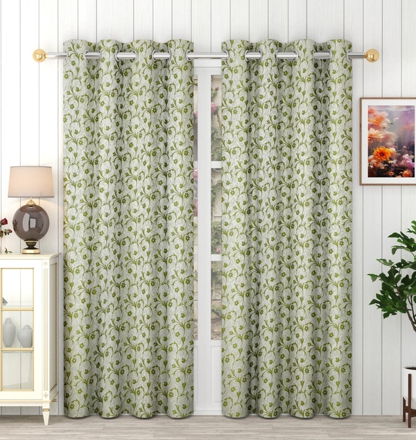 Panipat Textile Hub Polyester Eyelet Green jacquard curtains Pack of 2 - Door (4x7 Feet)