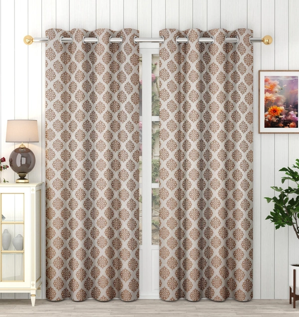 Panipat Textile Hub Polyester Eyelet Brown jacquard curtains Pack of 2 - Long Door (4x9 Feet)