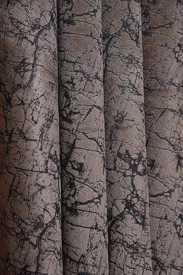 Panipat Textile Hub Polyester Eyelet Gray Designer Print Velvet Blackout curtains Pack of 2 - Door (4x7 Feet), Grey