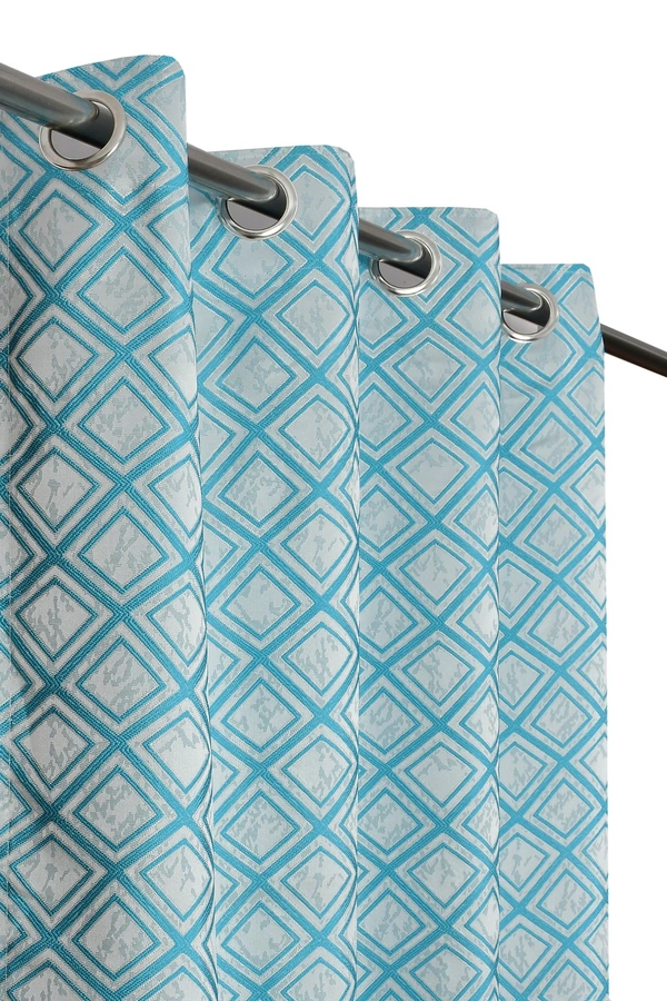 Panipat Textile Hub Polyester Eyelet Aqua  jacquard curtains Pack of 2 - Long Door (4x9 Feet)