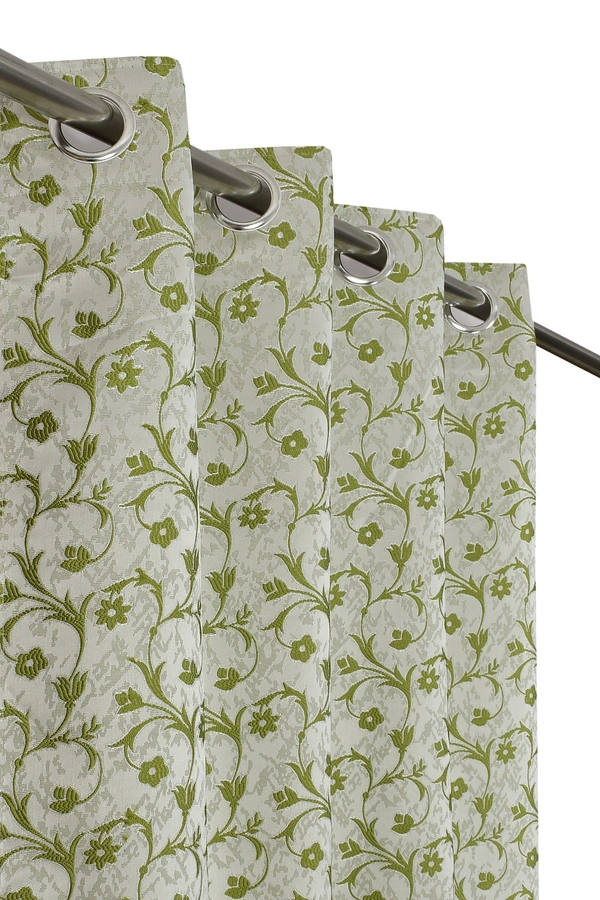Panipat Textile Hub Polyester Eyelet Green jacquard curtains Pack of 2 - Door (4x7 Feet)