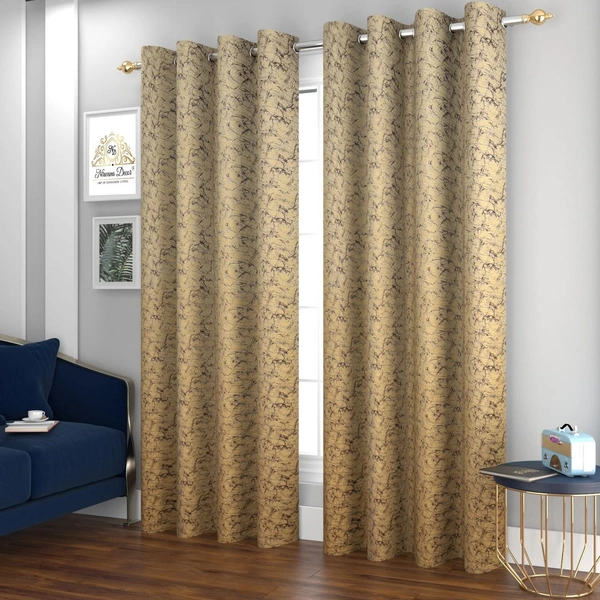 Panipat Textile Hub Polyester Eyelet Beige Designer Print Velvet Blackout curtains Pack of 2 - Door (4x7 Feet), Pista