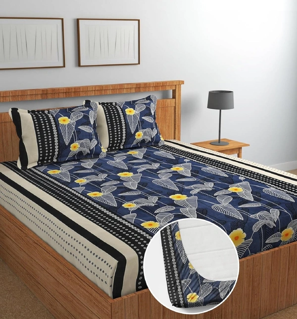 Panipat textile Hub 180 TC Microfiber Super Soft Fitted (Elastic) Double Bedsheet with 2 Pillow cover - Double