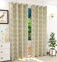 Panipat Textile Hub Polyester Eyelet Beige Designer Print Velvet Blackout curtains Pack of 2 - Door (4x7 Feet), Pista