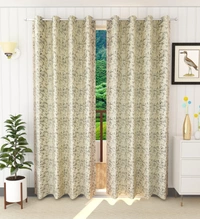 Panipat Textile Hub Polyester Eyelet Beige Designer Print Velvet Blackout curtains Pack of 2 - Door (4x7 Feet), Pista