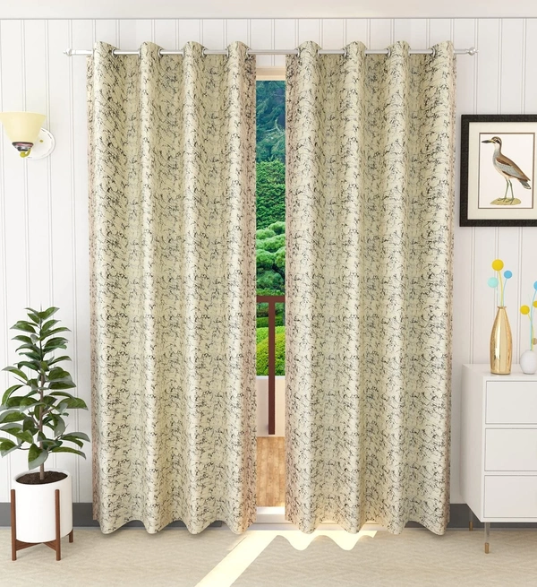Panipat Textile Hub Polyester Eyelet Beige Designer Print Velvet Blackout curtains Pack of 2 - Door (4x7 Feet), Pista