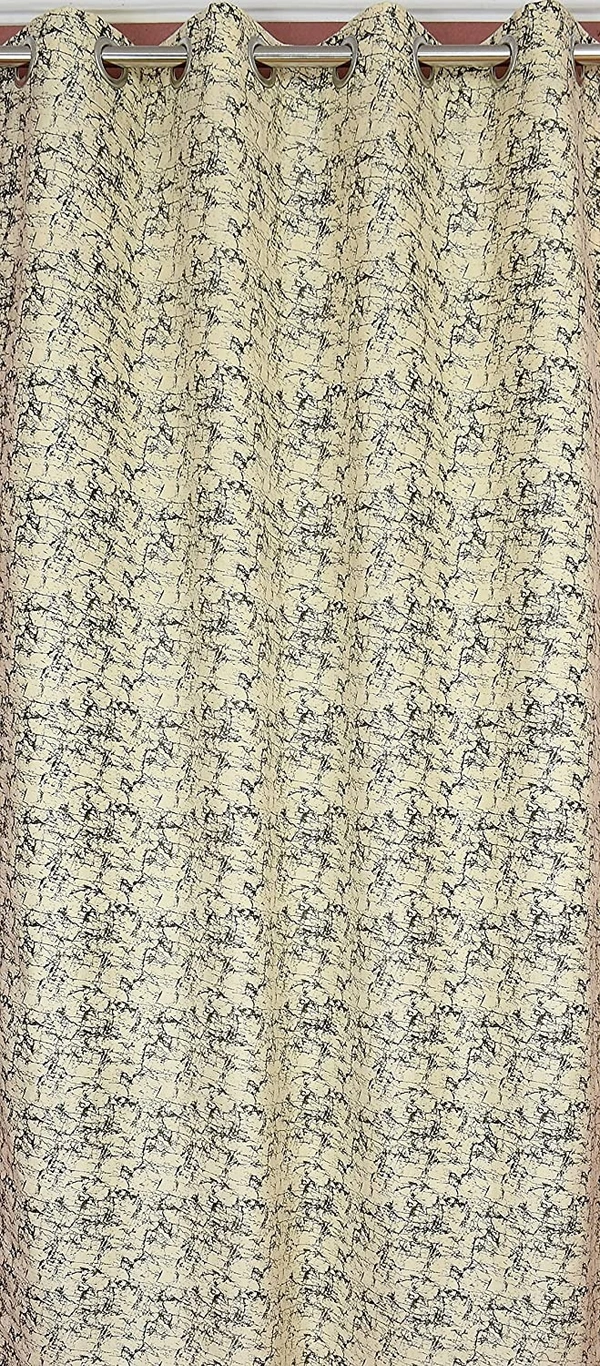 Panipat Textile Hub Polyester Eyelet Beige Designer Print Velvet Blackout curtains Pack of 2 - Door (4x7 Feet), Pista