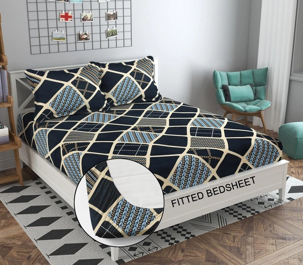 Panipat textile Hub 180 TC Microfiber Super Soft Fitted (Elastic) Double Bedsheet with 2 Pillow cover - Double