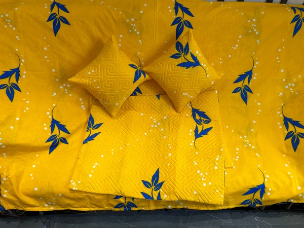 Panipat textile Hub 180 TC Microfiber Super Soft 5 pc Double Bedsheet with 2 Pillow cover or 2 cushion cover with filler - Double