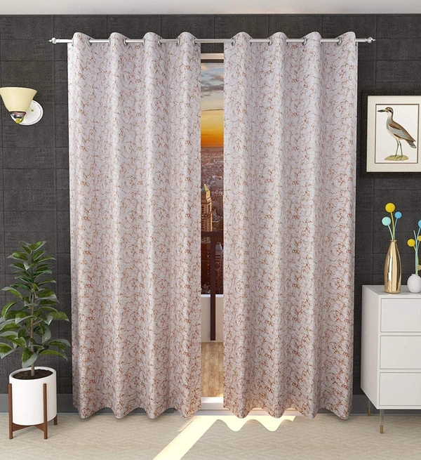 Panipat Textile Hub Polyester Eyelet Rust Designer Print Velvet Blackout curtains Pack of 2 - Long Door (4x9 Feet)