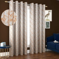 Panipat Textile Hub Polyester Eyelet Rust Designer Print Velvet Blackout curtains Pack of 2 - Long Door (4x9 Feet)