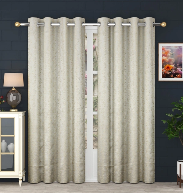Panipat Textile Hub Polyester Eyelet Cream jacquard curtains Pack of 2 - Long Door (4x9 Feet)
