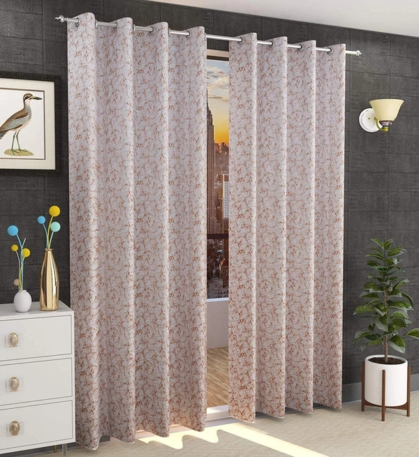 Panipat Textile Hub Polyester Eyelet Rust Designer Print Velvet Blackout curtains Pack of 2 - Long Door (4x9 Feet)