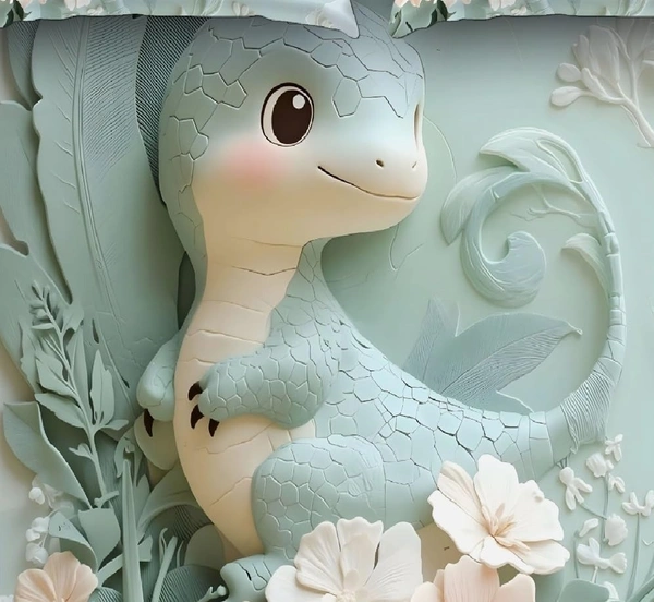 Green 7D Dinasor  Digital Glace Cotton  King Size Flat Double Bedsheet (Size Bedsheet 90x100 inch with 2 Pillow cover)