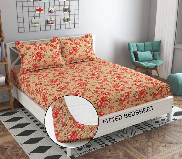 Panipat textile Hub 180 TC Microfiber Super Soft Fitted (Elastic) Double Bedsheet with 2 Pillow cover - Double