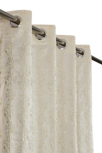 Panipat Textile Hub Polyester Eyelet Cream jacquard curtains Pack of 2 - Long Door (4x9 Feet)