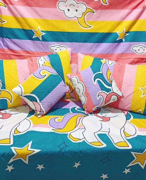 Panipat textile Hub 180 TC Microfiber Super Soft 5 pc Double Bedsheet with 2 Pillow cover or 2 cushion cover with filler - Double