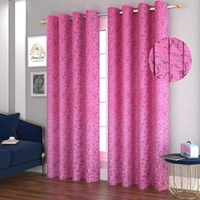 Panipat Textile Hub Polyester Eyelet Pink Designer Print Velvet Blackout curtains Pack of 2 - Long Door (4x9 Feet), Pink