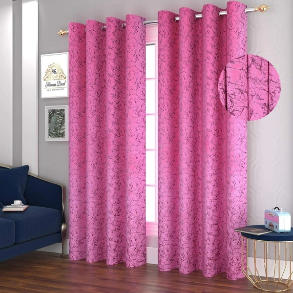 Panipat Textile Hub Polyester Eyelet Pink Designer Print Velvet Blackout curtains Pack of 2 - Long Door (4x9 Feet), Pink