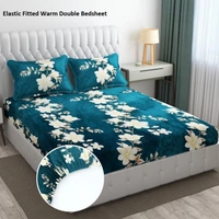 Green Warm Double Bed Woollen & Velvet Fitted Bedsheet