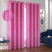 Panipat Textile Hub Polyester Eyelet Pink Designer Print Velvet Blackout curtains Pack of 2 - Long Door (4x9 Feet), Pink