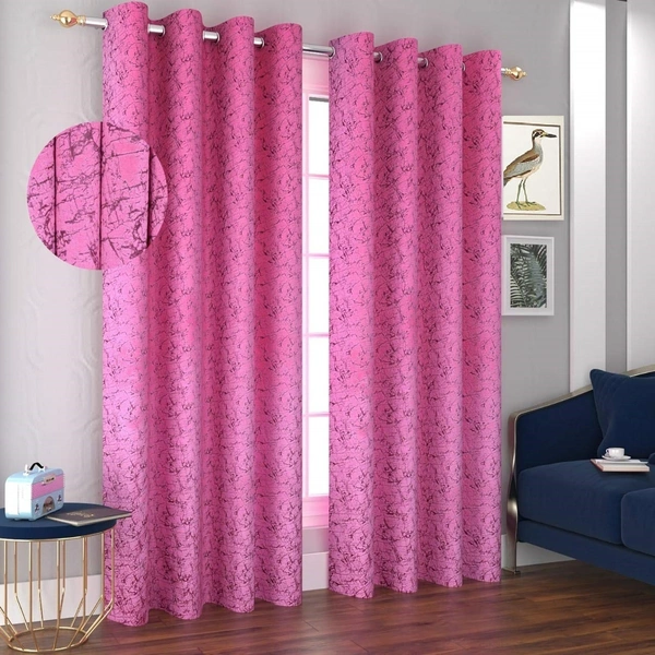 Panipat Textile Hub Polyester Eyelet Pink Designer Print Velvet Blackout curtains Pack of 2 - Long Door (4x9 Feet), Pink