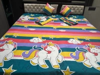 Panipat textile Hub 180 TC Microfiber Super Soft 5 pc Double Bedsheet with 2 Pillow cover or 2 cushion cover with filler - Double