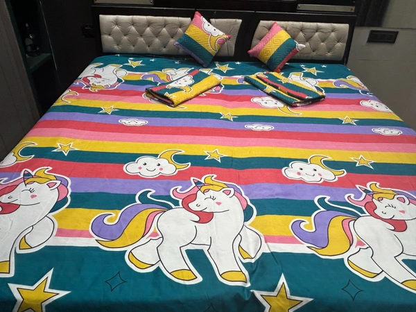 Panipat textile Hub 180 TC Microfiber Super Soft 5 pc Double Bedsheet with 2 Pillow cover or 2 cushion cover with filler - Double