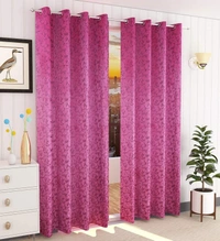 Panipat Textile Hub Polyester Eyelet Pink Designer Print Velvet Blackout curtains Pack of 2 - Long Door (4x9 Feet), Pink