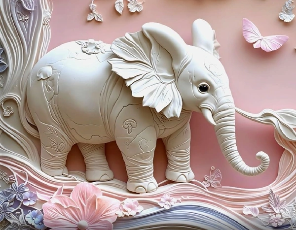 White 7D Elephant Digital Glace Cotton  King Size Flat Double Bedsheet (Size Bedsheet 90x100 inch with 2 Pillow cover)