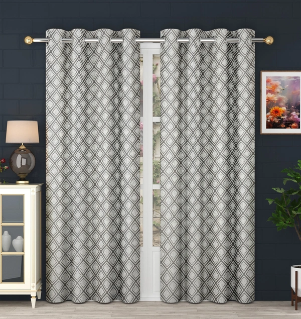Panipat Textile Hub Polyester Eyelet Grey jacquard curtains Pack of 2 - Long Door (4x9 Feet)