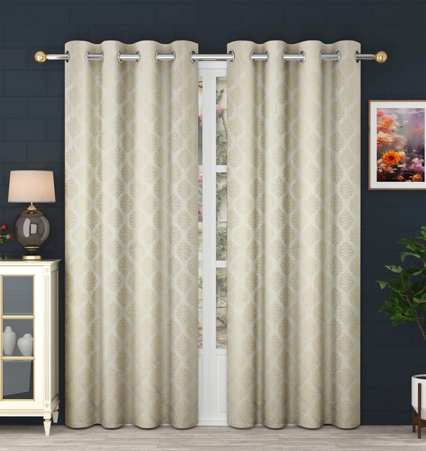 Panipat Textile Hub Polyester Eyelet Cream jacquard curtains Pack of 2 - Long Door (4x9 Feet)