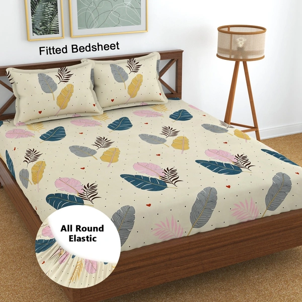 Panipat textile Hub 180 TC Microfiber Super Soft Fitted (Elastic) Double Bedsheet with 2 Pillow cover - Double