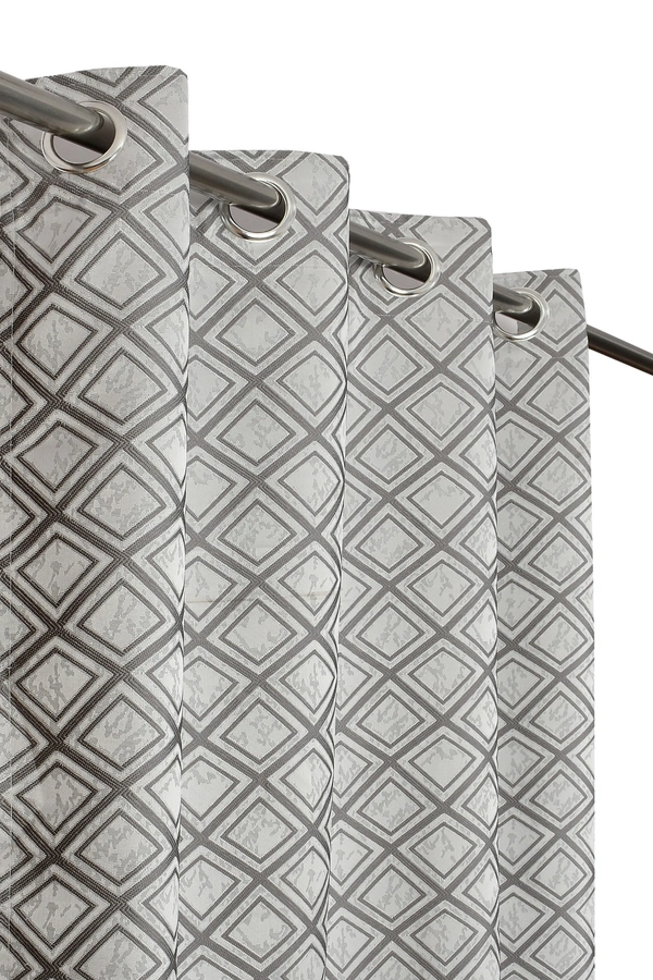 Panipat Textile Hub Polyester Eyelet Grey jacquard curtains Pack of 2 - Long Door (4x9 Feet)