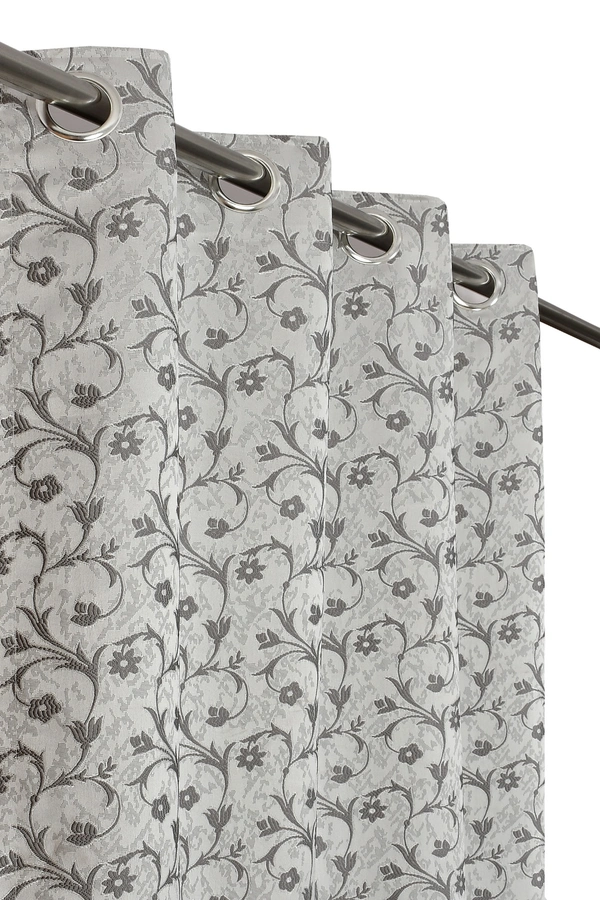Panipat Textile Hub Polyester Eyelet Grey jacquard curtains Pack of 2 - Long Door (4x9 Feet)