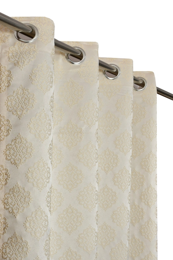 Panipat Textile Hub Polyester Eyelet Cream jacquard curtains Pack of 2 - Long Door (4x9 Feet)