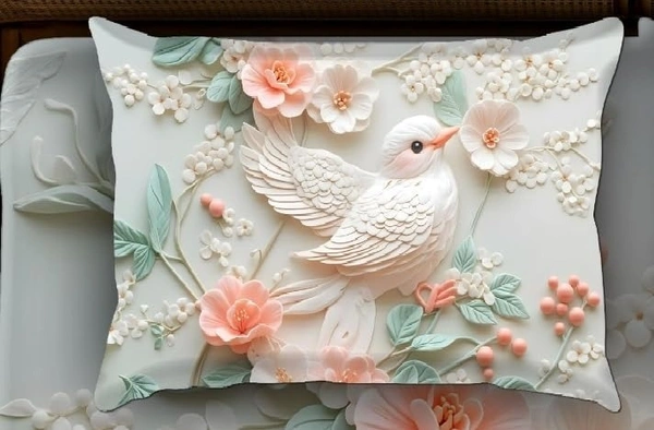 White 7D Sparrow Digital Glace Cotton  King Size Flat Double Bedsheet (Size Bedsheet 90x100 inch with 2 Pillow cover)