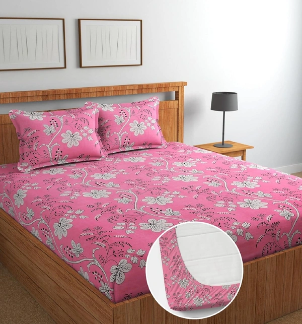 Panipat textile Hub 180 TC Microfiber Super Soft Fitted (Elastic) Double Bedsheet with 2 Pillow cover - Double