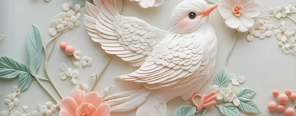 White 7D Sparrow Digital Glace Cotton  King Size Flat Double Bedsheet (Size Bedsheet 90x100 inch with 2 Pillow cover)