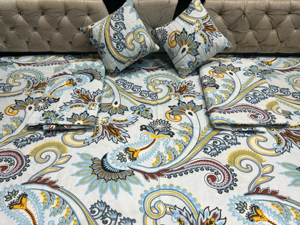 Panipat textile Hub 180 TC Microfiber Super Soft 5 pc Double Bedsheet with 2 Pillow cover or 2 cushion cover with filler - Double