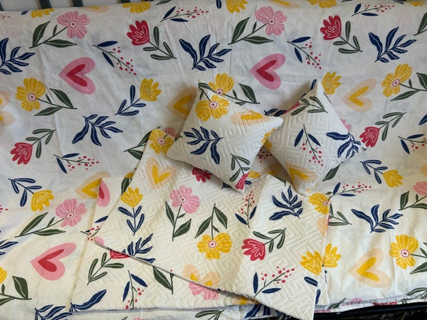 Panipat textile Hub 180 TC Microfiber Super Soft 5 pc Double Bedsheet with 2 Pillow cover or 2 cushion cover with filler - Double