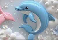 Blue 7D Dolphin Digital Glace Cotton King Size Flat Double Bedsheet (Size Bedsheet 90x100 inch with 2 Pillow cover)