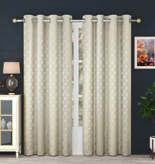 Panipat Textile Hub Polyester Eyelet Cream jacquard curtains Pack of 2 - Long Door (4x9 Feet)