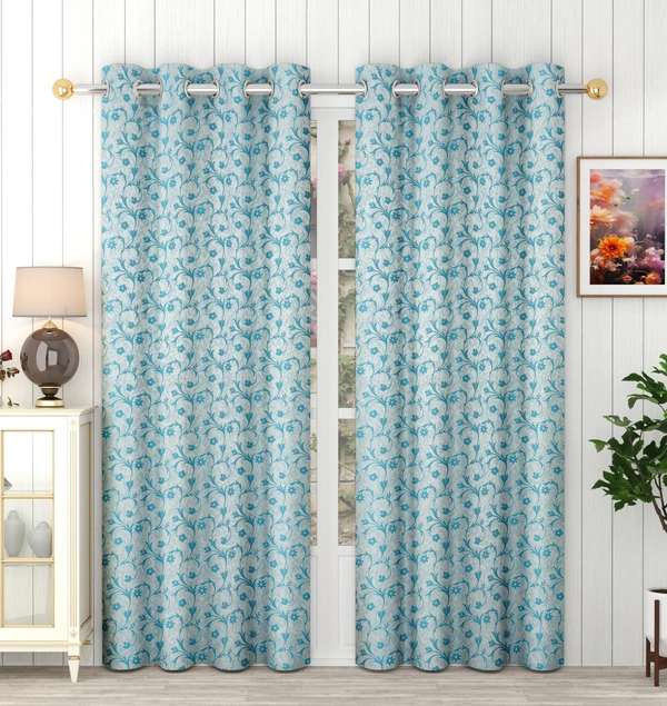 Panipat Textile Hub Polyester Eyelet Aqua jacquard curtains Pack of 2 - Door (4x7 Feet)